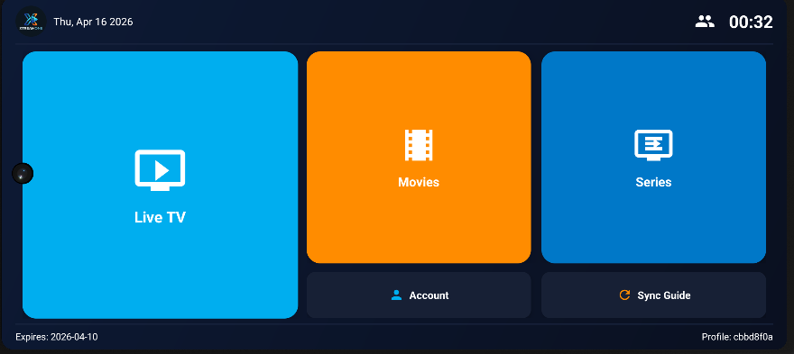 XtreamOne Dashboard — Live TV, Movies, Series